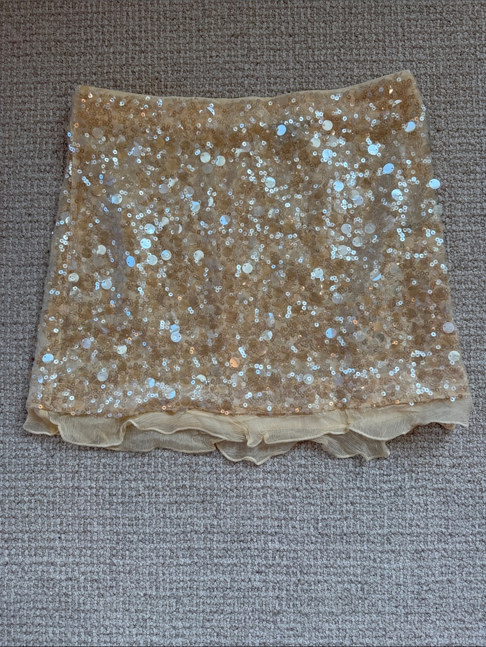 J. Crew Butter Yellow Sequin Mini Skirt with Chiffon Hem - NWT Size 4